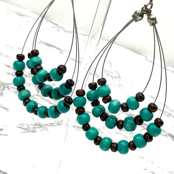 Loft Beaded Hoop Pierced Earrings turquoise teal - Picture 3 of 5